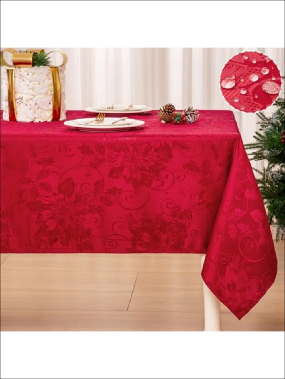 Jacquard Floral Tablecloth Waterproof Wrinkle Resistant 60 x 84 Inch